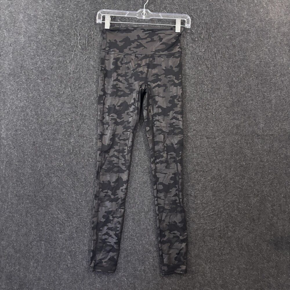 Spanx Leggings Women's Small Petite Black Camo Faux Leather High Rise Pants